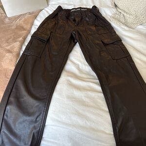 American Eagle Brown Faux Leather Stretch Cargo Pants